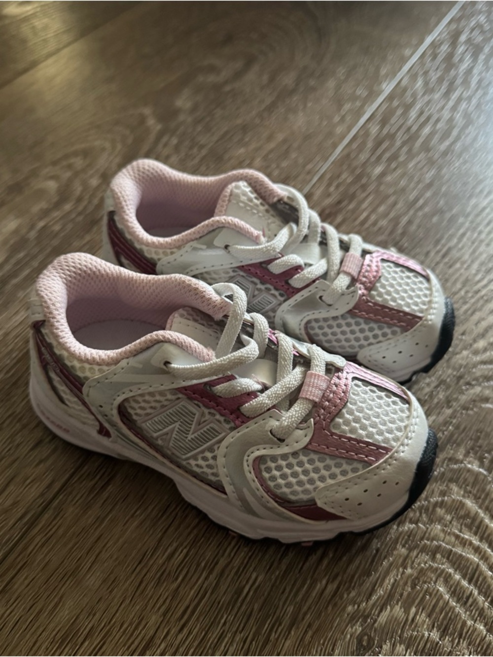 New Balance Kids White and Pink Athletic Sneakers